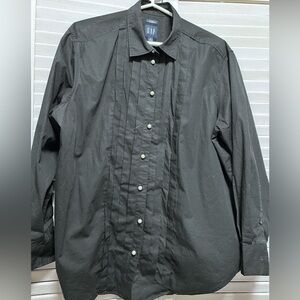 Black tuxedo shirt with pearl buttons